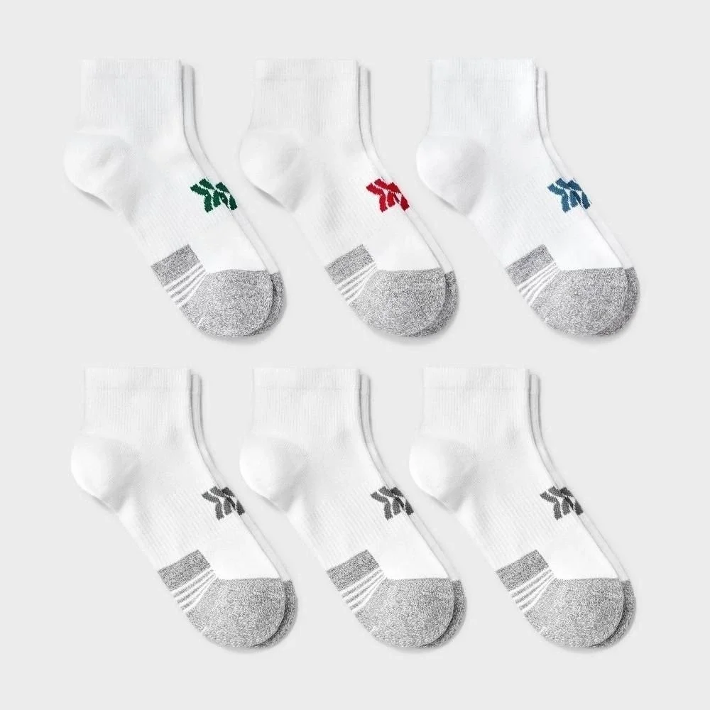 Kids' 6pk Ankle Length Socks - All in Motion™ White L